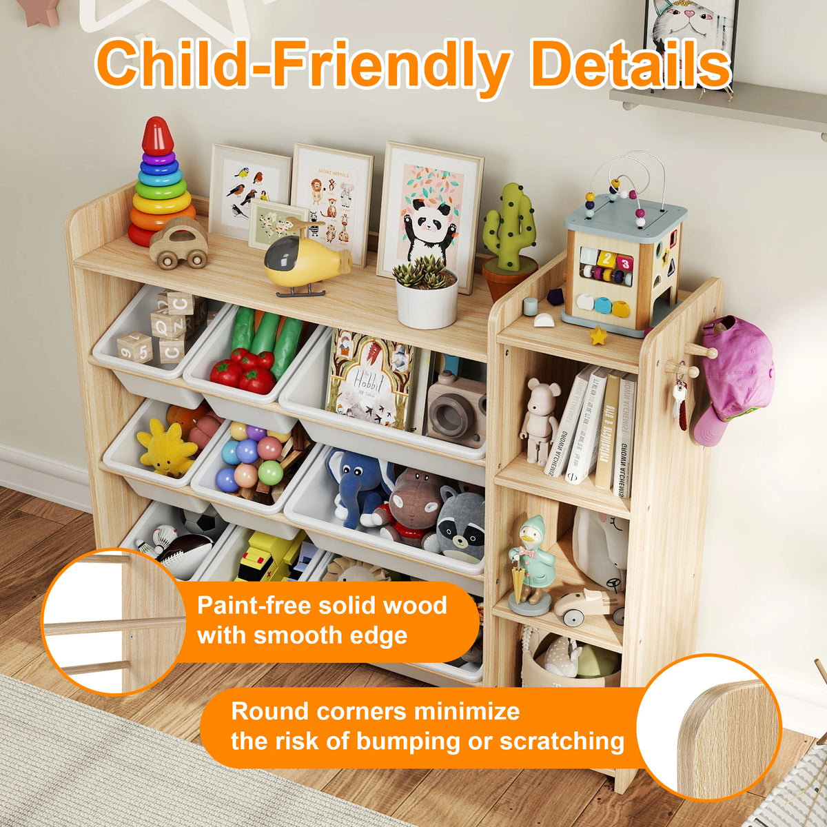 Kids Toy Storage Organizer with Three Tiers and Nine Bins
