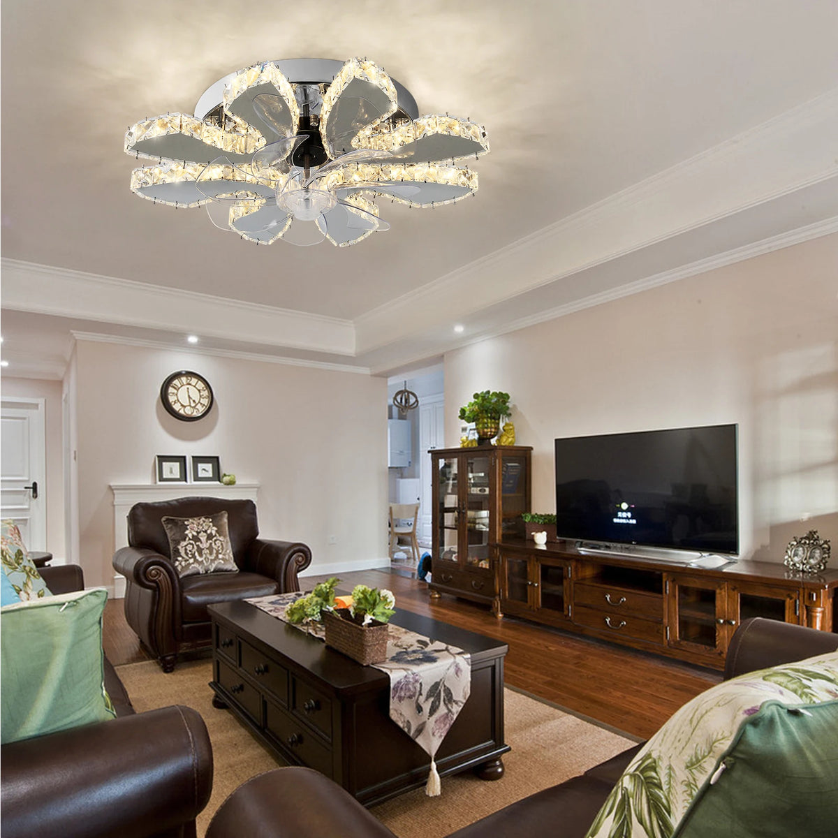 GreeLustr Modern Crystal LED Ceiling Fan Light With Remote