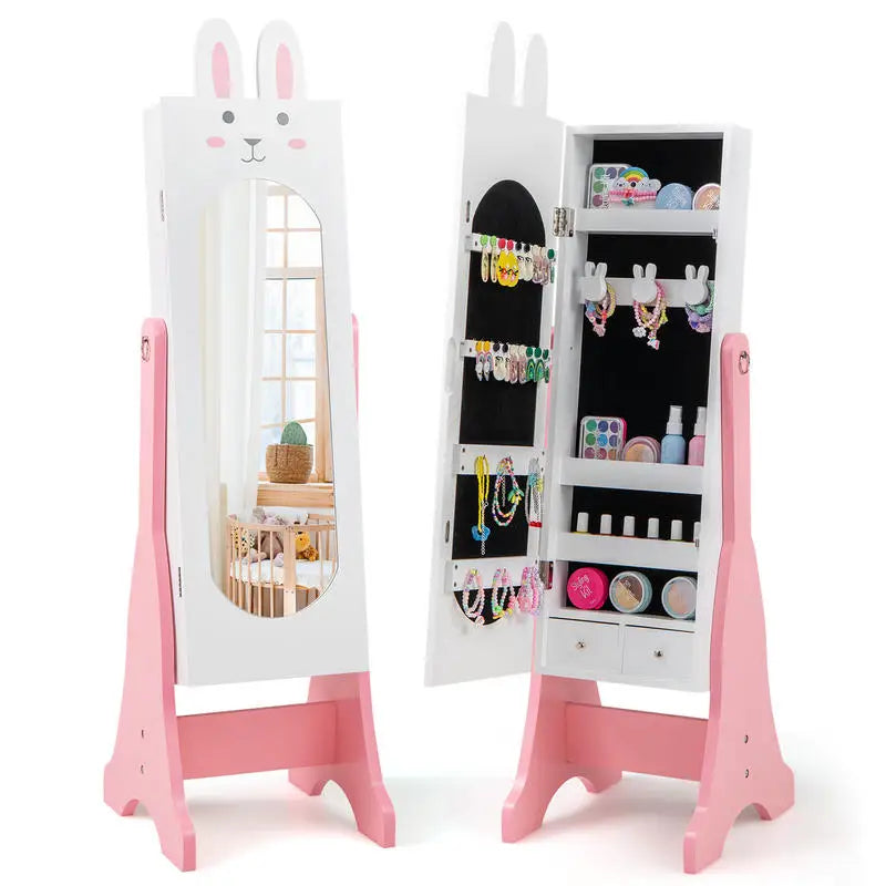 Kids Jewelry Armoire Cabinet With Full Length Mirror And Storage