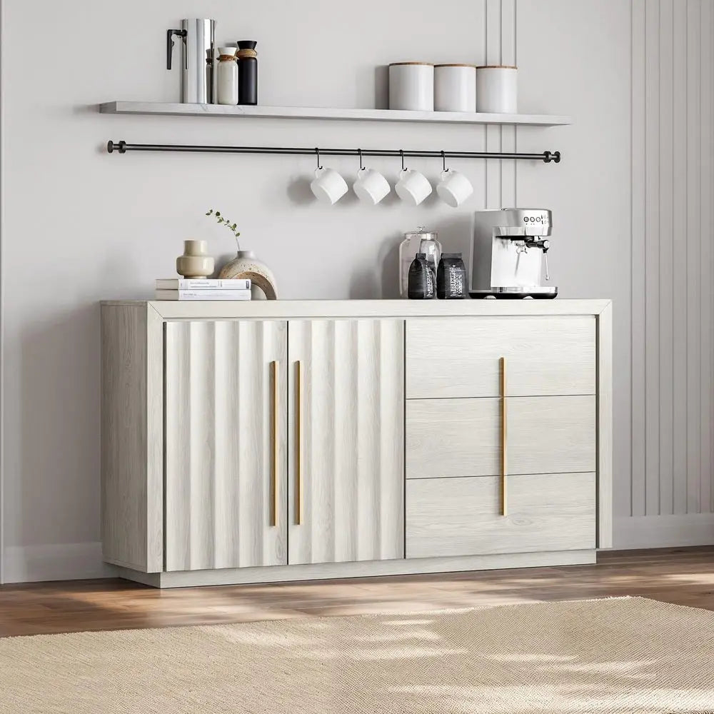 XMSJ Modern Fluted Door Sideboard Cabinet With Drawers And Shelves