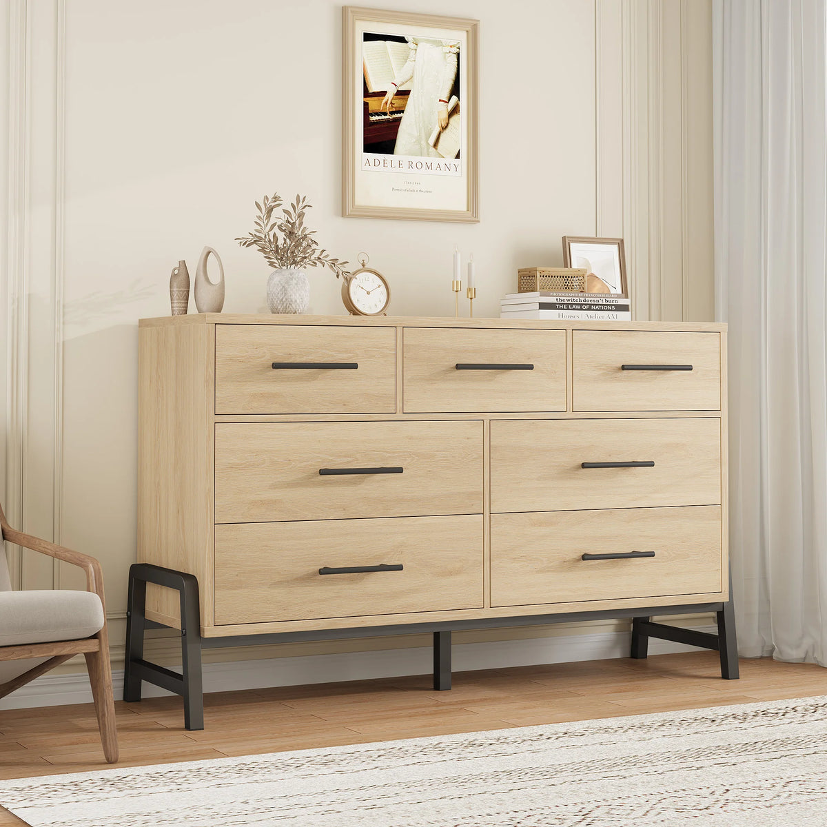 Seven Drawer Dresser With Anti Tip Safety And Spacious Storage