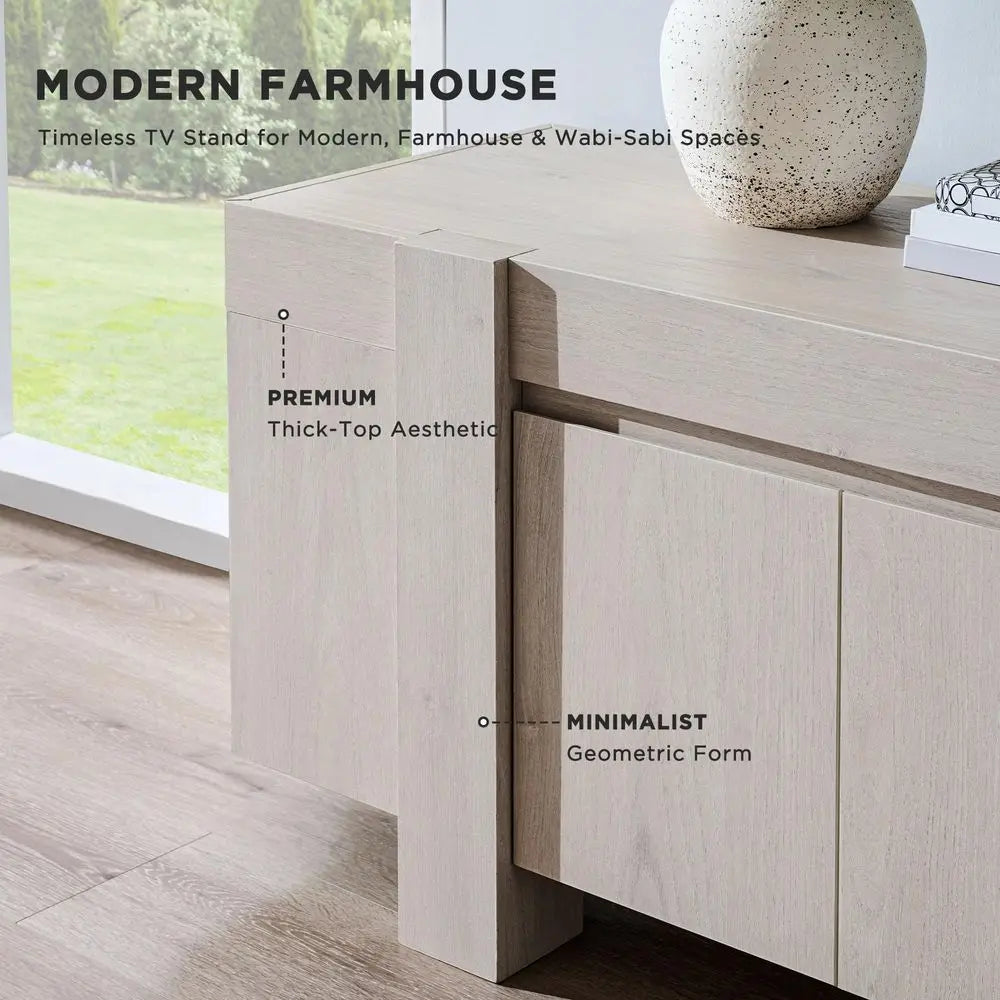 XMSJ Modern Farmhouse TV Stand With Hidden Storage Cabinets