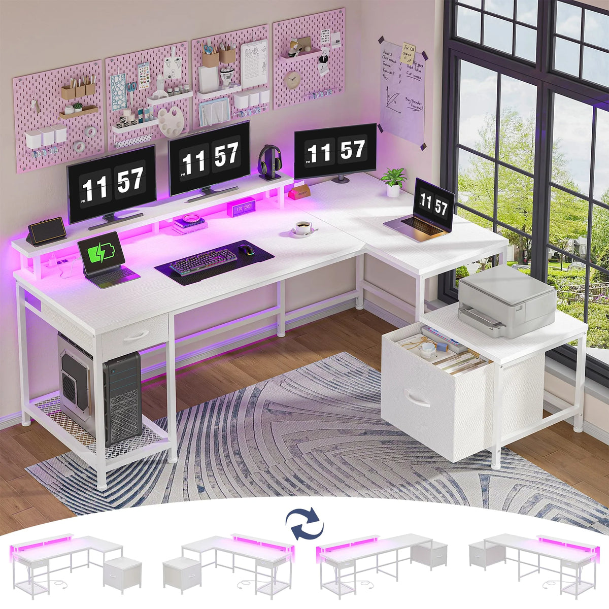 EnHomee L Shaped Gaming Desk With Reversible Corner