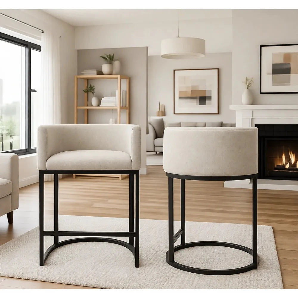 Fabric Upholstered Bar Stools With Metal Legs For Kitchen Seating