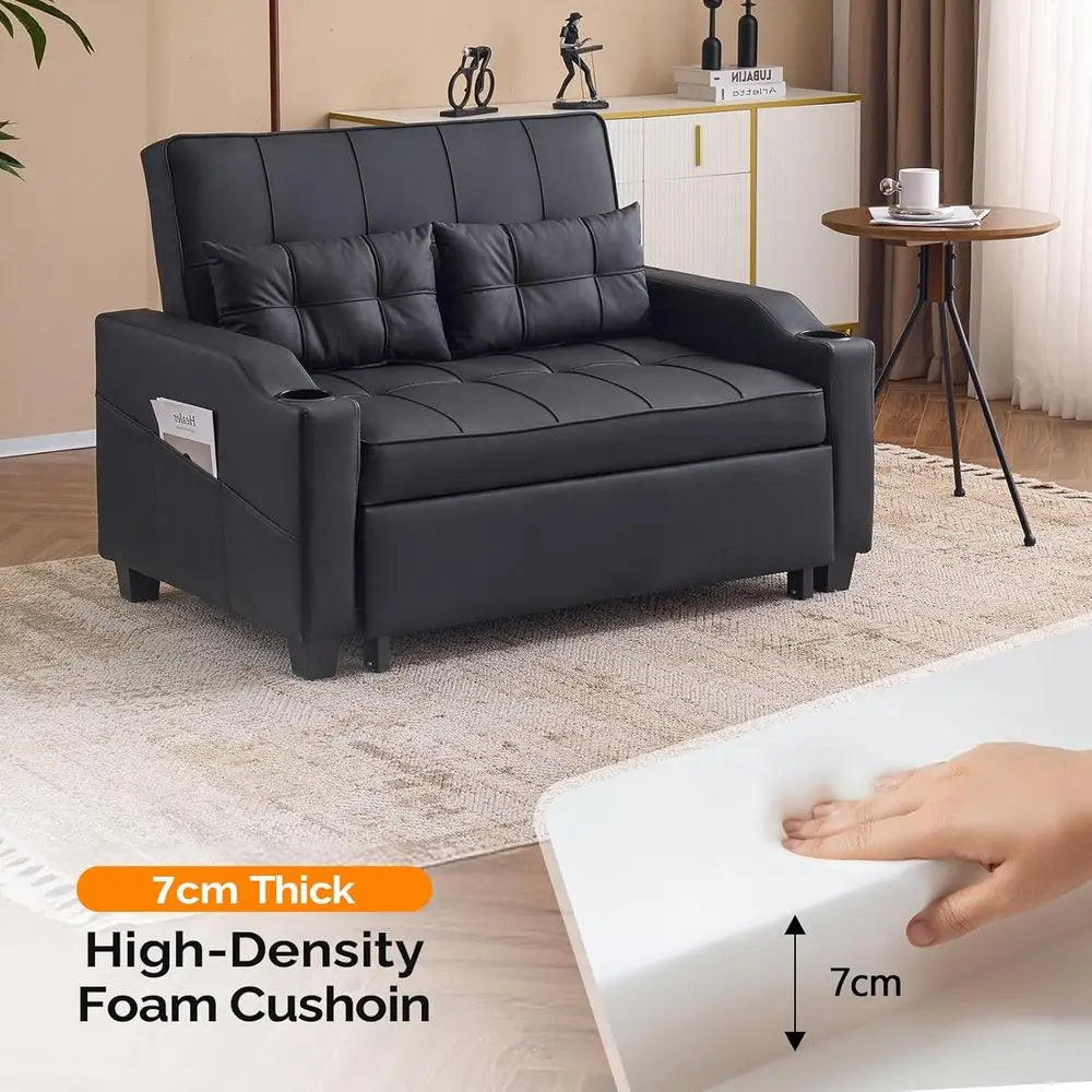 Convertible Loveseat Sleeper Sofa Bed With USB And Cup Holders