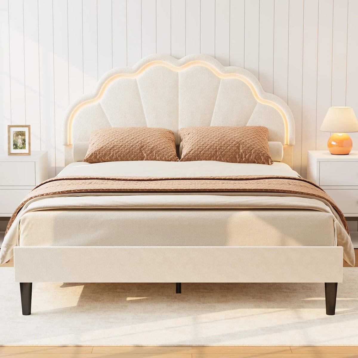 HiMISS LED Upholstered Bed Frame With Velvet Shell Headboard