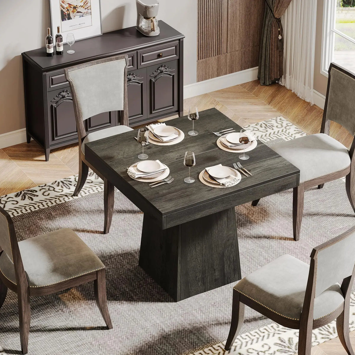Tribesigns Farmhouse Square Dining Table With Sturdy Pedestal Base