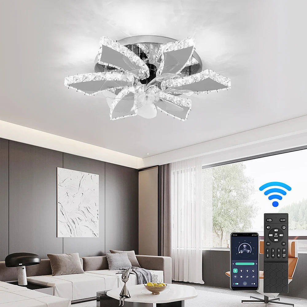 GreeLustr Modern Crystal LED Ceiling Fan Light With Remote