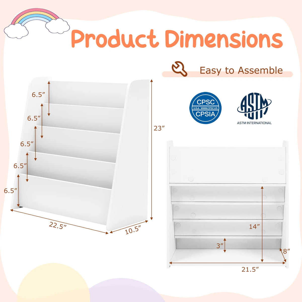 4-tier Kids Wooden Bookshelf Toddlers Book Rack w/ Deep Shelves Natural