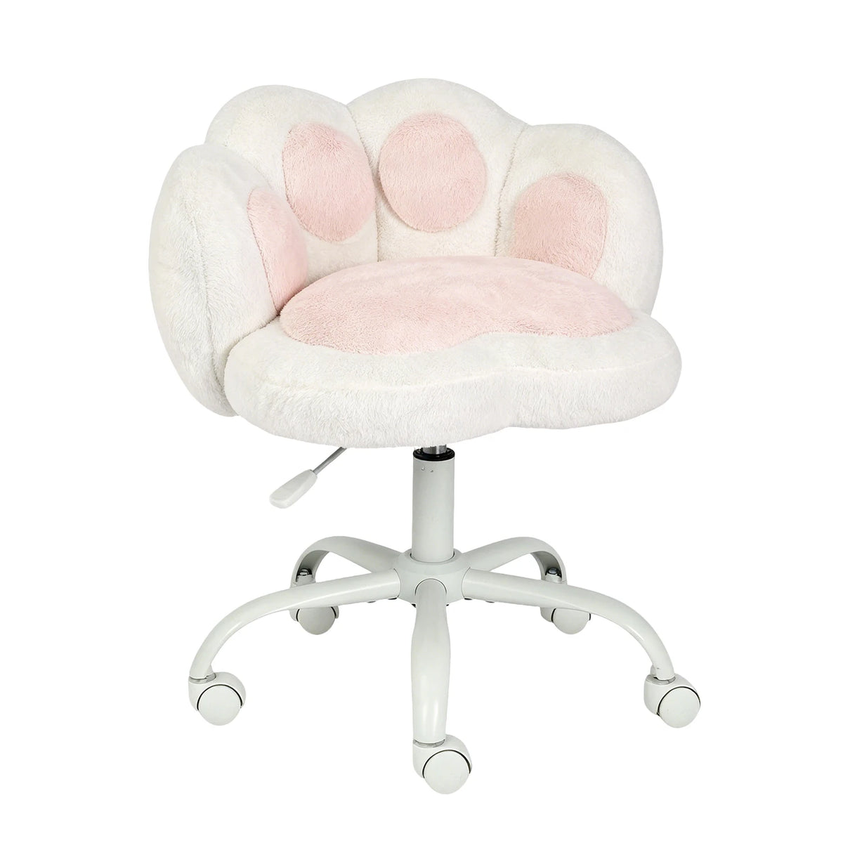 Cute Vanity Chair With Wheels, Armless Teddy Desk Chair With Paw Back, Height Adjustable Swivel Chair For Small Space Bedroom