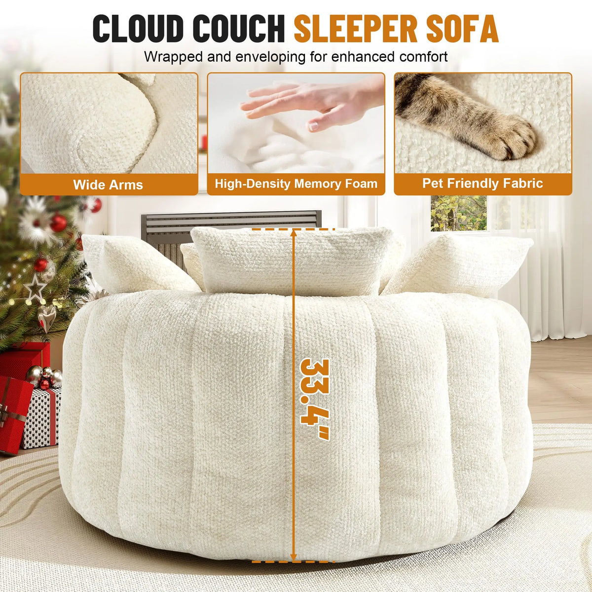 Modern Upholstered Round Chaise Lounge Chair with Matching Pillows
