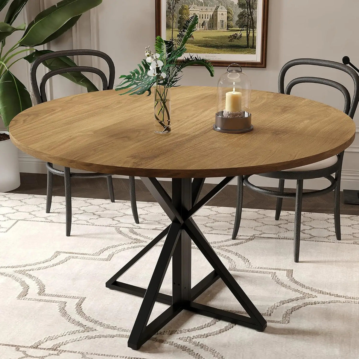 TWISTER.CK Round Dining Table Wood Top Metal Pedestal