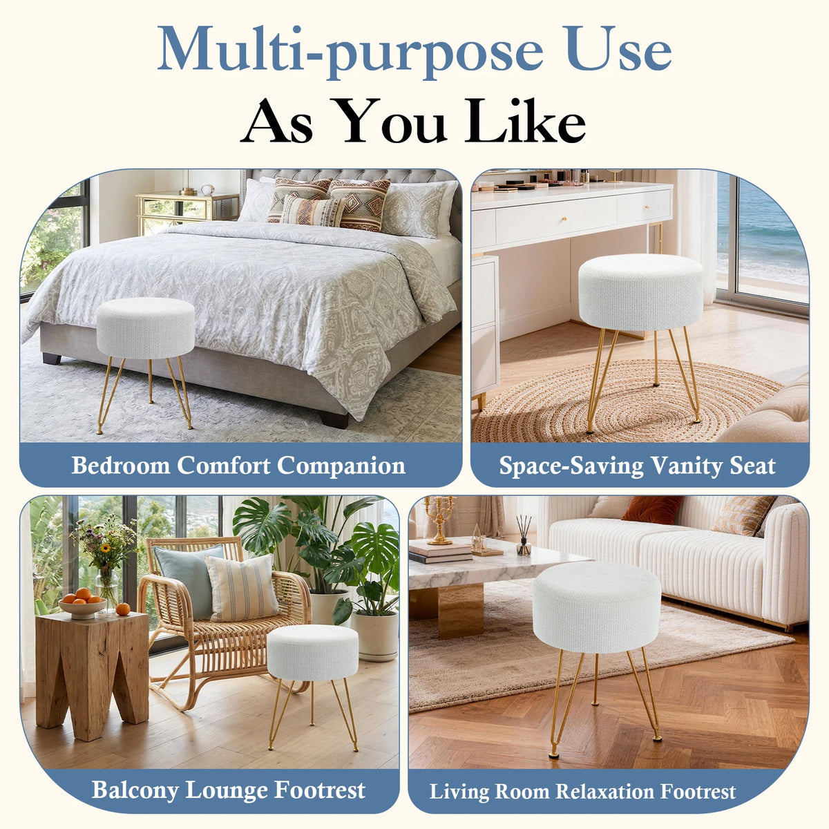 JHK Velvet Round Ottoman Footrest Stool For Living Room