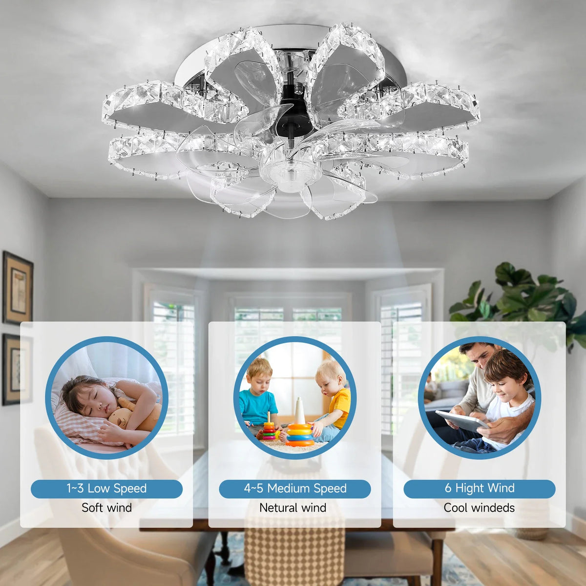 LED Ceiling Fan Lamp Chandelier Retractable Blades Pendant Fan Light Modern Decor Lustre Fixture Living Dining Room Chandelier