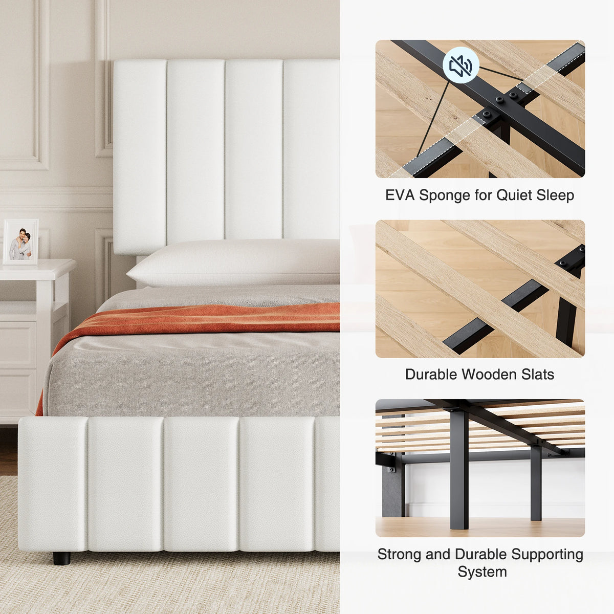 GAOMON Upholstered Platform Bed With Storage Drawers And Adjustable Headboard