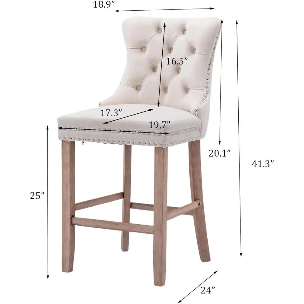 LISM Velvet Bar Stools Set Of 4, Tufted, Wood Legs