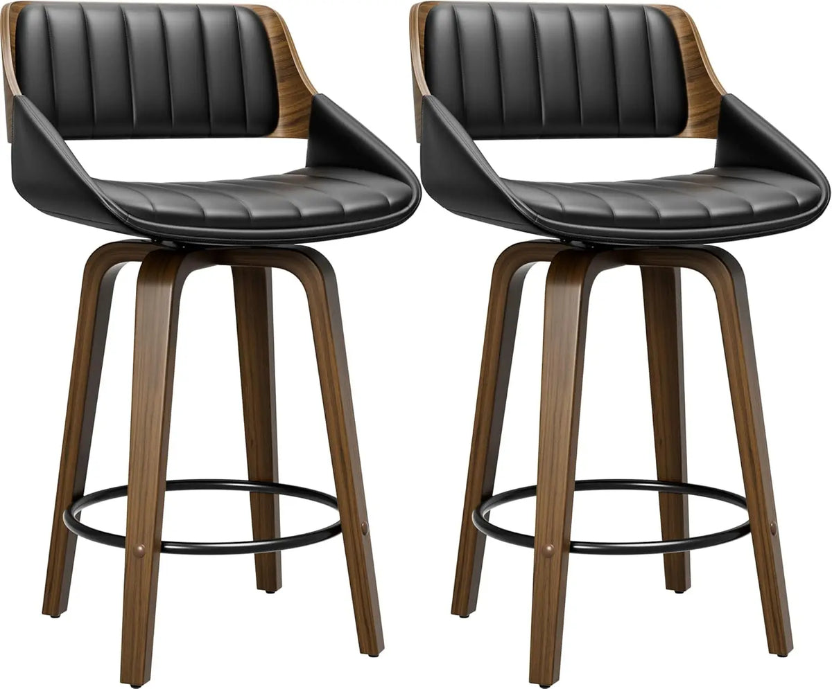 Set of 2 Mid-Century Modern 26 Inch Swivel Bar Stools, Counter Height Stools with Bentwood Back & Legs, Customized