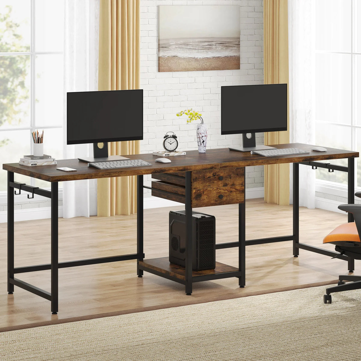 Tribesigns Two Person Computer Desk With Drawers And Storage Shelves