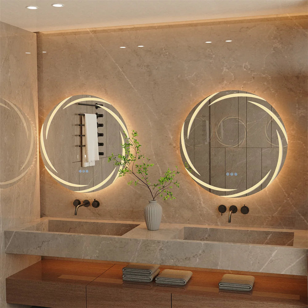 LUVODI Modern LED Bathroom Wall Mirror with Circle Backlight Illuminated Vanity Mirror with Defogging Feature for Bath