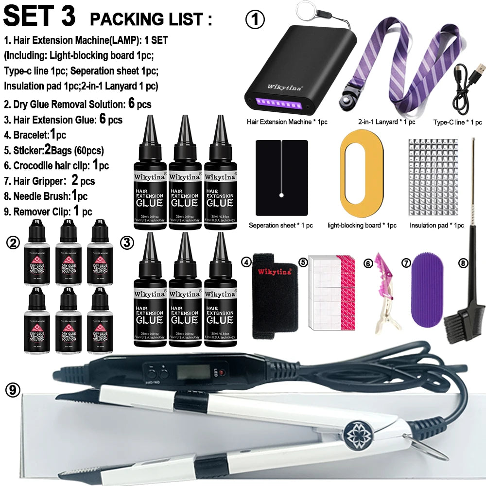 Professional Hair Extensions Kit Salon with UV Light Glue and V Light Tools for Effortless and Long Lasting Extensions