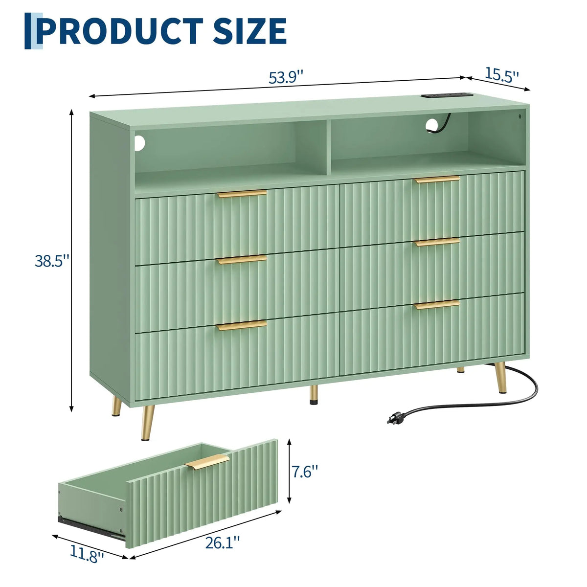 GAOMON Fluted Wood Dresser With LED Lights And USB Charging