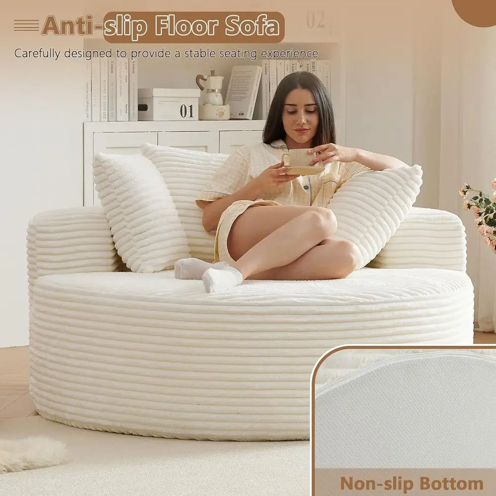 Oversized Round Chair Lounge Chaise Indoor, Upholstered Corduroy Deep Seat Cloud Large Circle Soa Chair, No Assembly Required, l