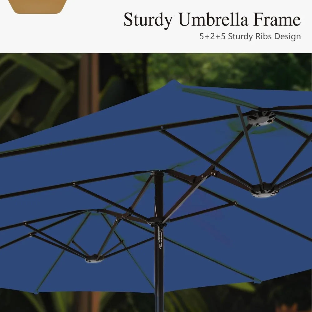 Rectangular Market Patio Umbrella Stainless Steel Frame Heavy Duty Base Included