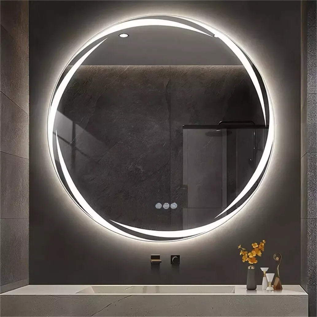LUVODI Modern LED Bathroom Wall Mirror with Circle Backlight Illuminated Vanity Mirror with Defogging Feature for Bath