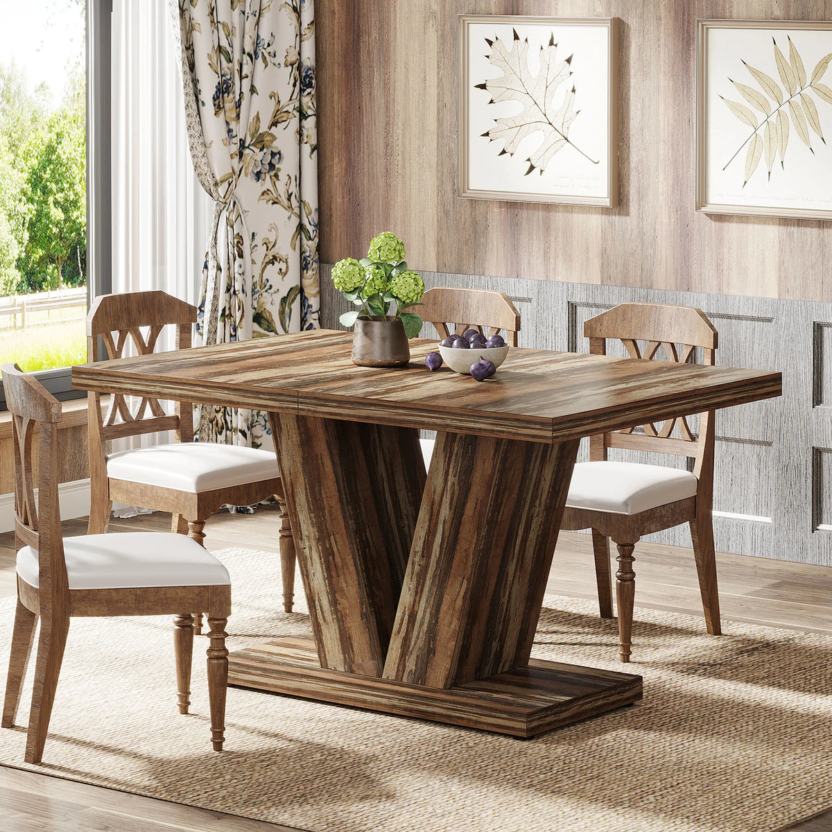 Tribesigns Dining Table For Four To Six With Heavy Duty Pedestal