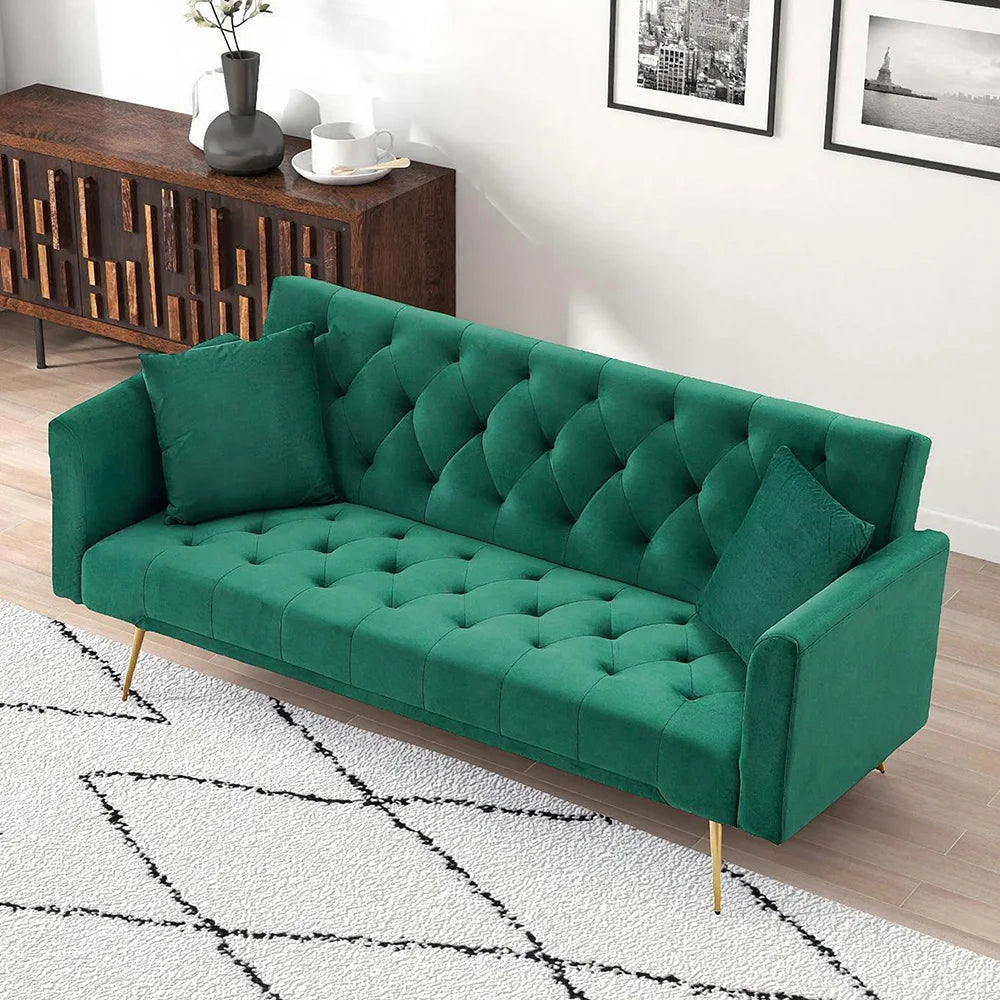 Velvet Convertible Futon Sofa Bed with Adjustable Reclining Backrest