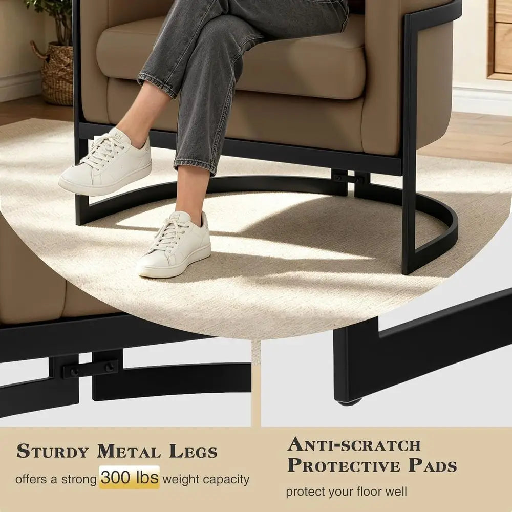 aux Leather Accent Chair ern Barrel Chair with Sturdy Metal Legs Upholstered Armchair or Bedroom Living Room Soa Chair Club Side
