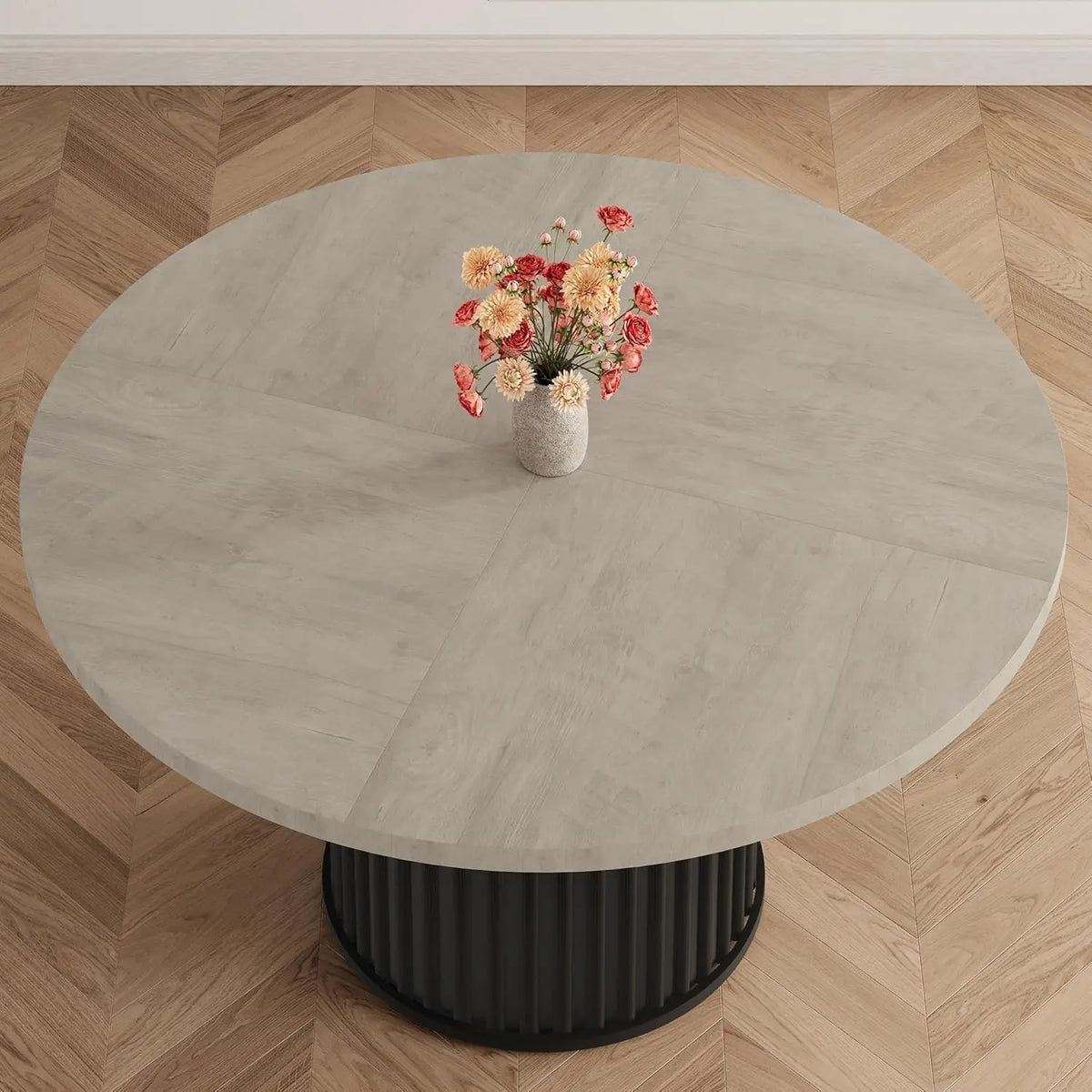 47 Inch Round Dining Table for 4-6 People, 120cm Wood Kitchen Table with Metal Pedestal Base, Space-Saving, Easy Assembly for Dining Room, Kitchen, Grey