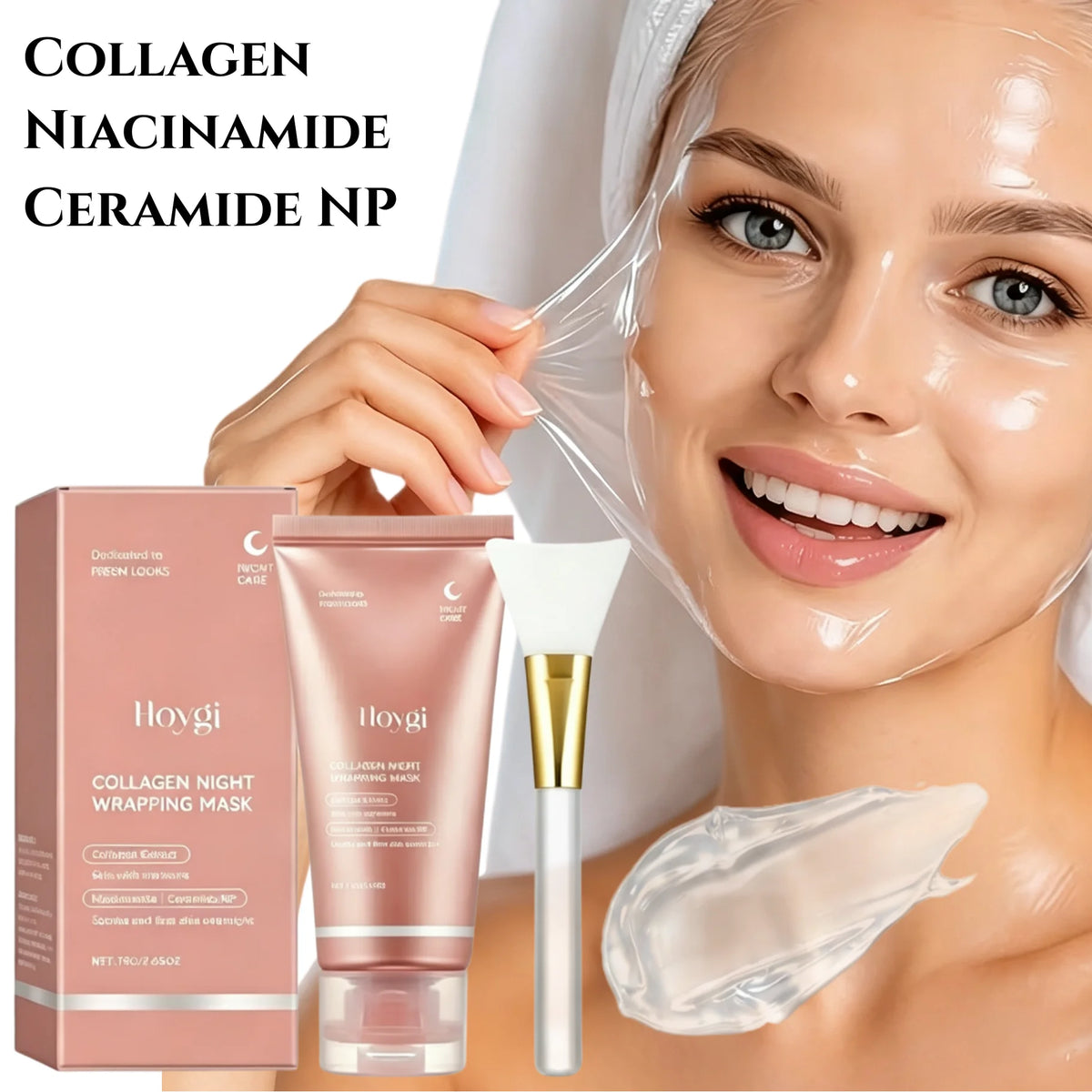Collagen Encapsulated Peel Off Mask, Night Wrapping Film & Power Lift & Elastic Collagen, Banish Midnight Dullness with Niacinamide, Ceramide NP Strengthens Barriers, Full Painless Peel to Unlock Glass Skin, Soothing + Firmin
