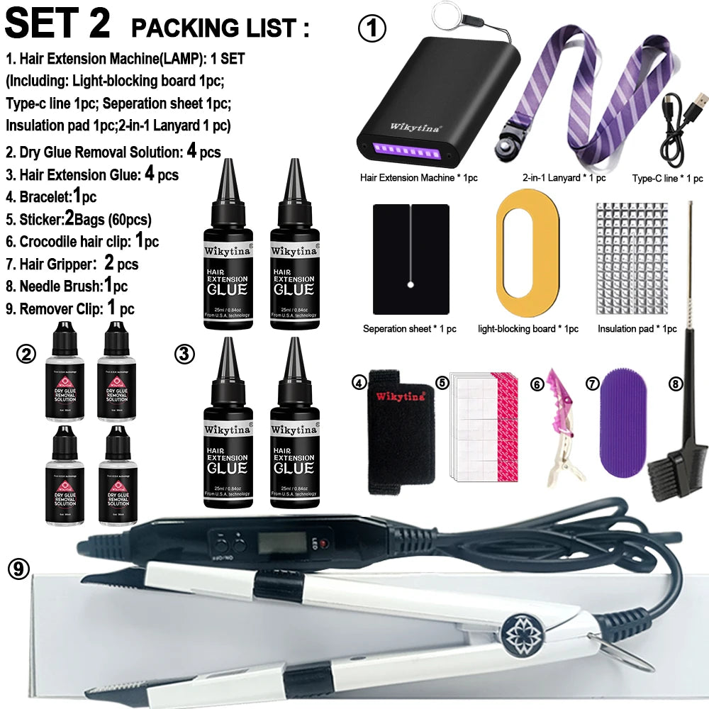 Professional Hair Extensions Kit Salon with UV Light Glue and V Light Tools for Effortless and Long Lasting Extensions