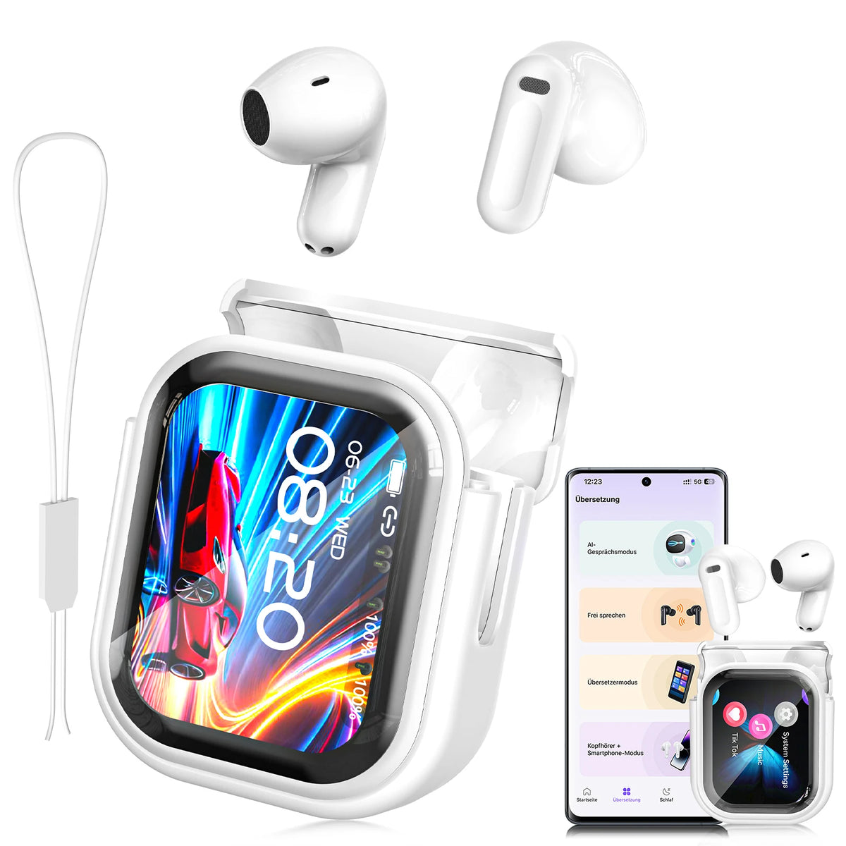 HTC NE20 Wireless Earphones Active Noise Cancelling 32dB ANC Bluetooth Headset HiFi Stereo Bass Sound LED Digital Touch Control Screen Smart Display Music Playback Volume Adjustment Low Latency Gaming Earbuds Waterproof IPX4