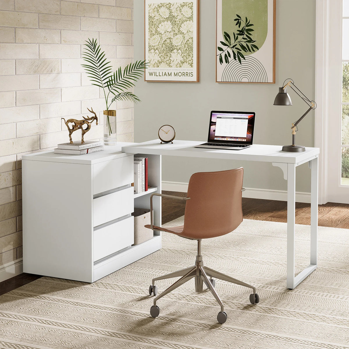 Tribesigns Reversible L Shaped Computer Desk With Drawers And Shelves