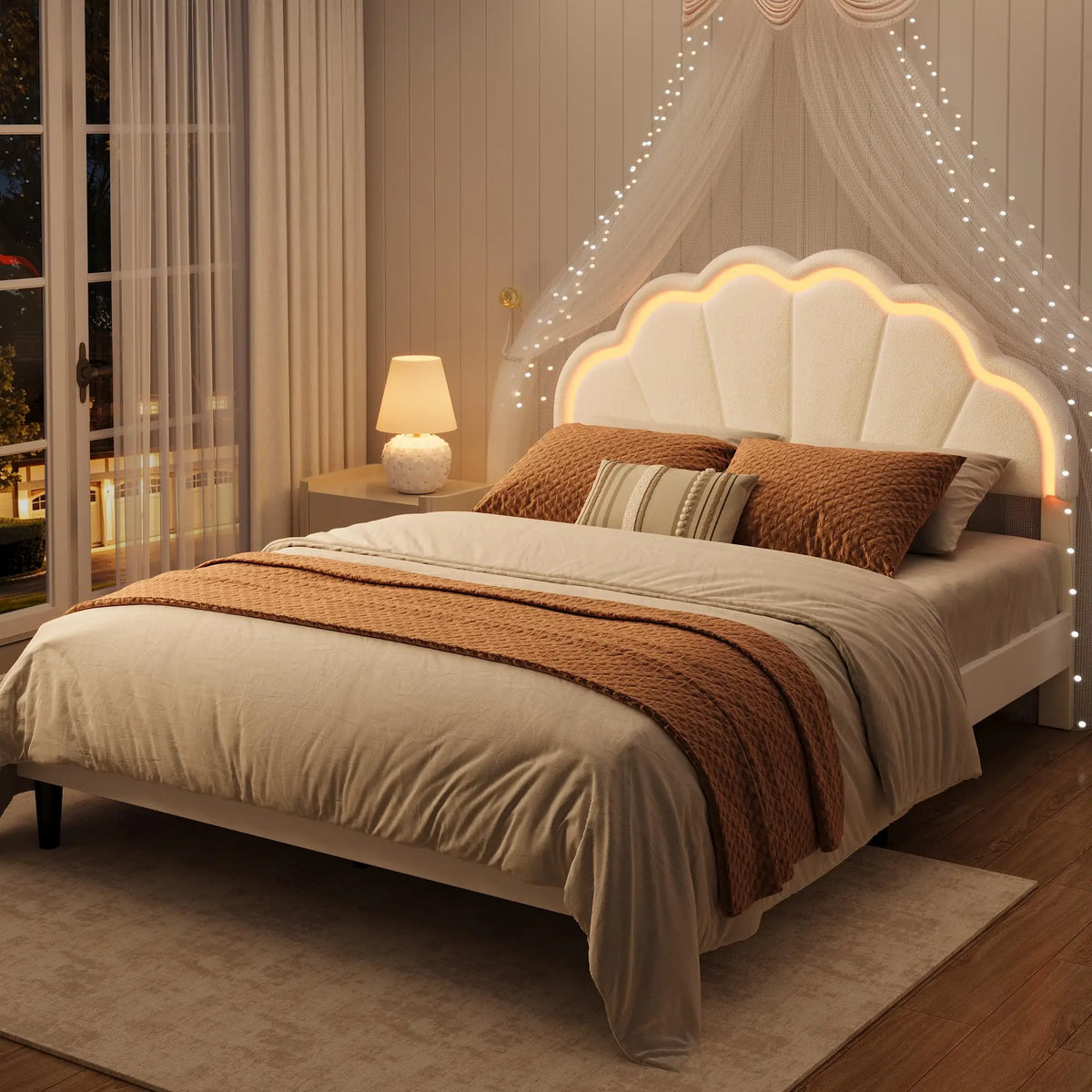 HiMISS LED Upholstered Bed Frame With Velvet Shell Headboard