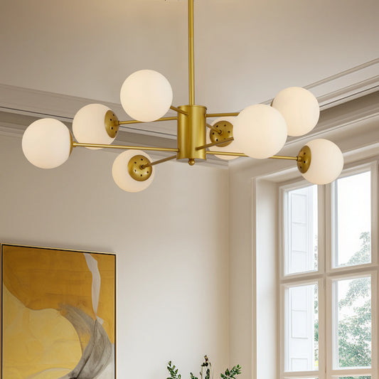 Longree Modern 8 Light Gold Chandelier With White Glass Globes