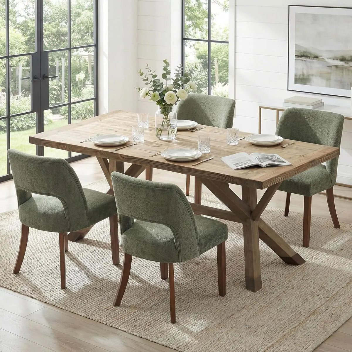 Wooden Dining Chairs Set of 4, Mid Century Modern Upholstered Dining Room Chairs with Rubberwood Legs, Fabric, Customized