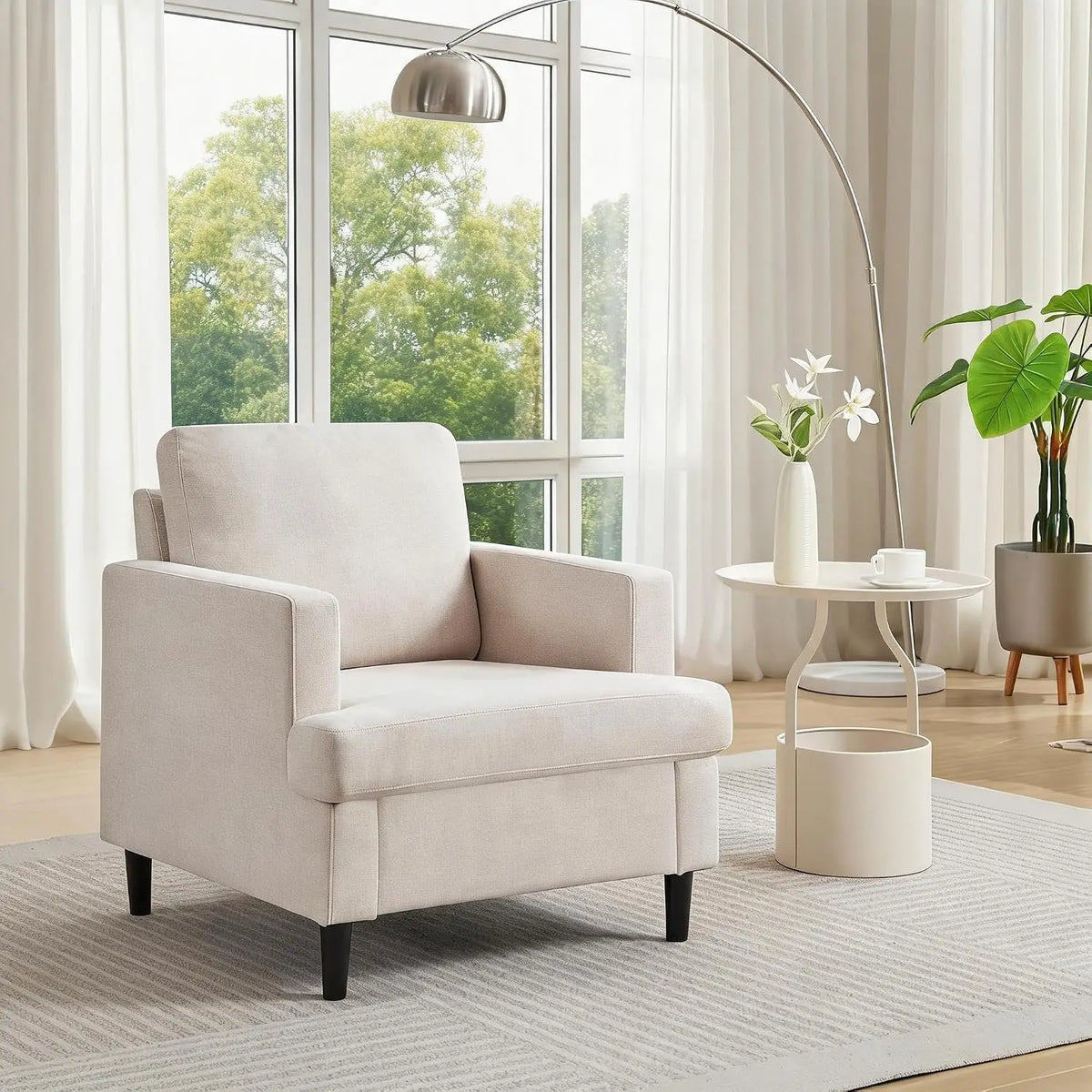 Garvee Mid Century Modern Linen Upholstered Reading Accent Chair