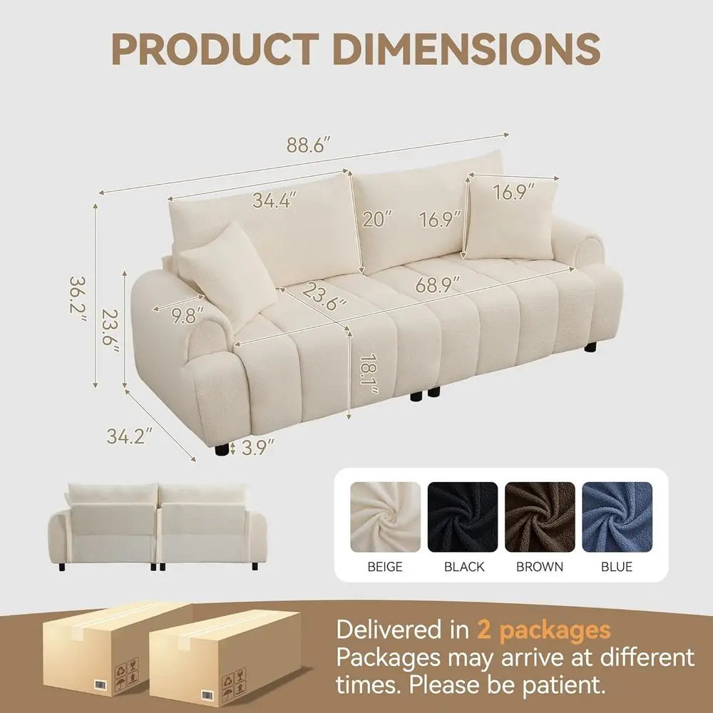 Modern Boucle Curved Sofa With Deep Seat And Removable Cover