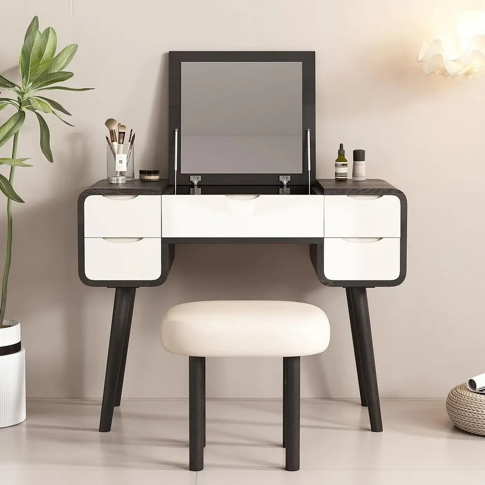 XMSJ Flip Top Vanity Table With Mirror And Hidden Storage