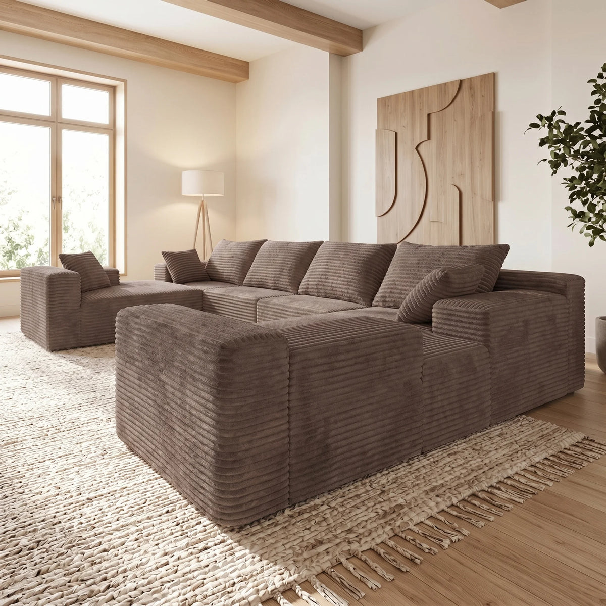 U-Shaped Corduroy Sectional Sofa With Deep Seat Cloud Comfort