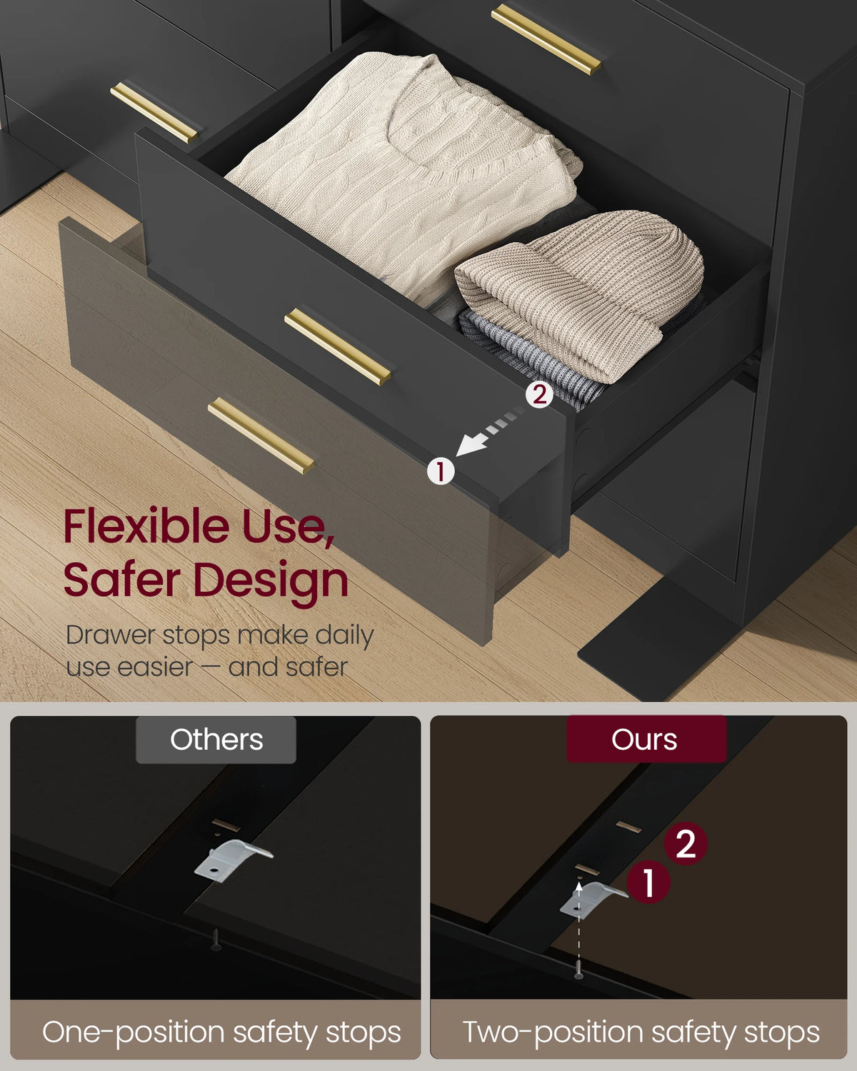 VASAGLE Custos Collection - Dresser for Bedroom, Chest of Drawers for Closet, Modern Style, TV Stand for Living Room, 6 Drawers,