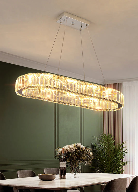 GreeLustr Indoor K9 Crystal Oval Ring LED Pendant Lamp Chandelier