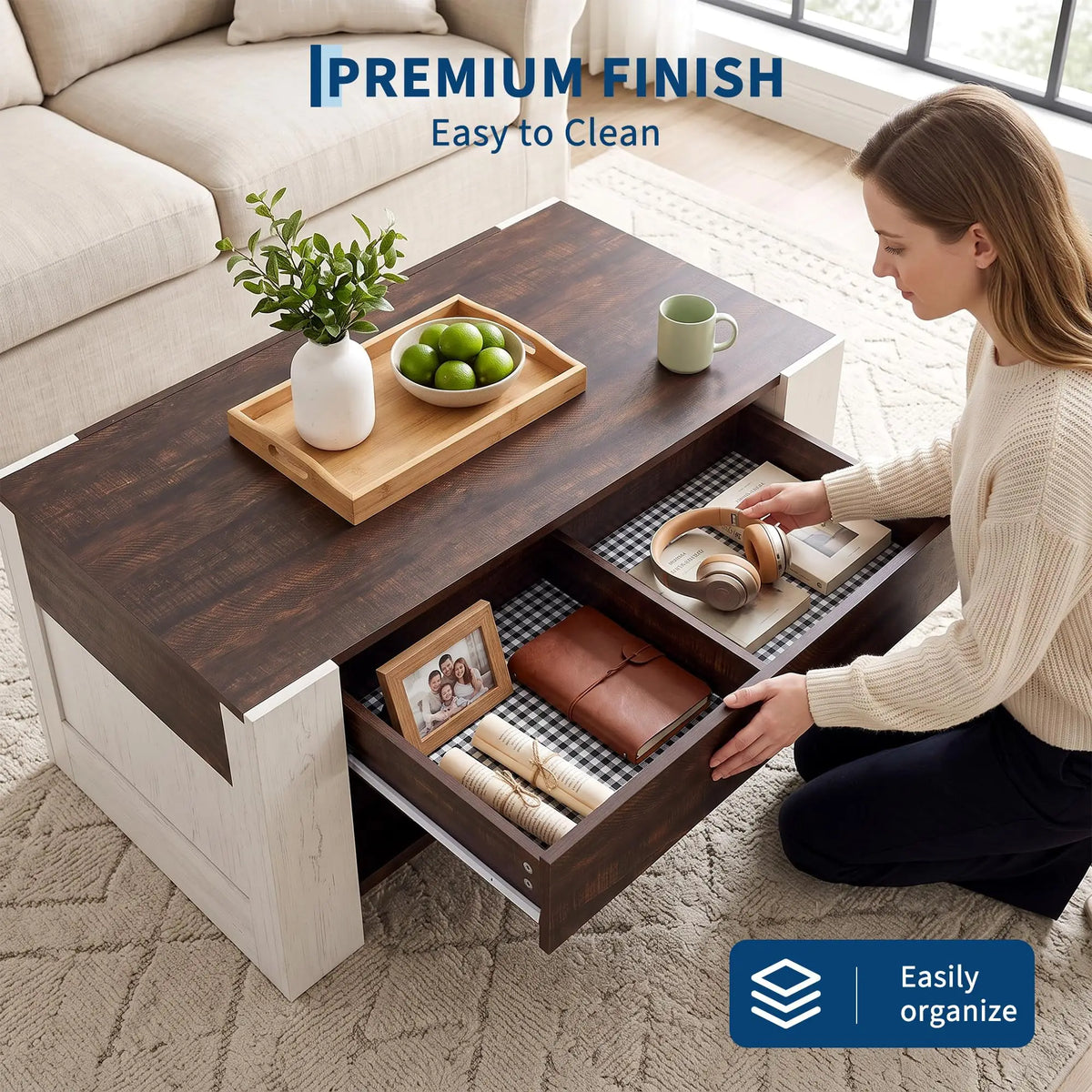 EliteZ Coffee Table With Hidden Storage Drawer For Living Room