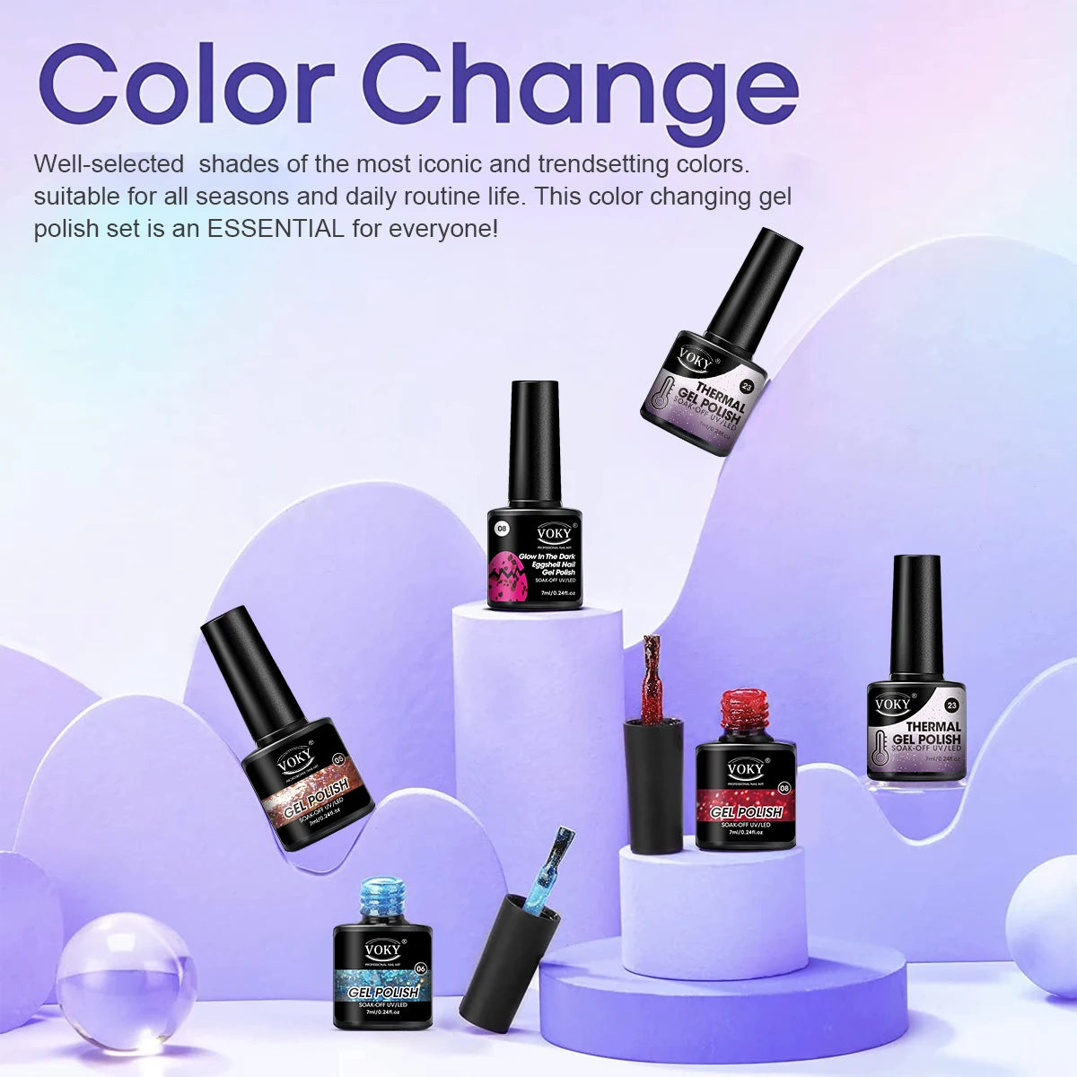 Thermal Gel Nail Polish Set Temperature Responsive UV LED Kit