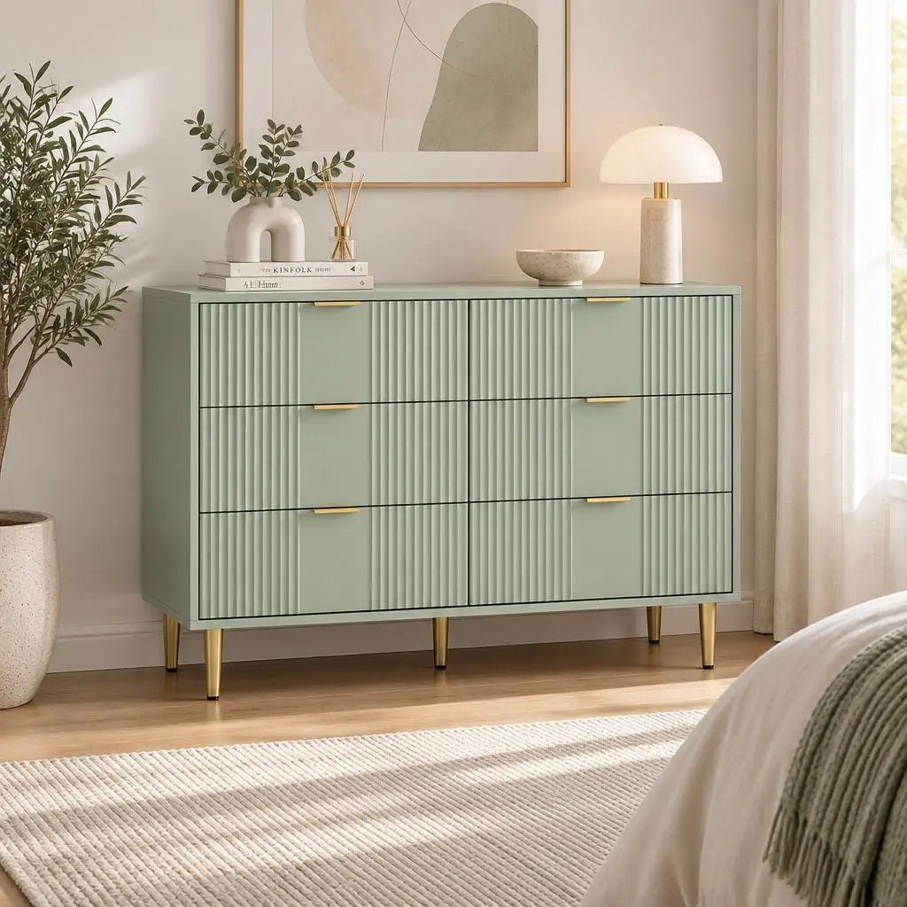 GAOMON Modern Fluted Wooden Bedroom Dresser With Metal Handles