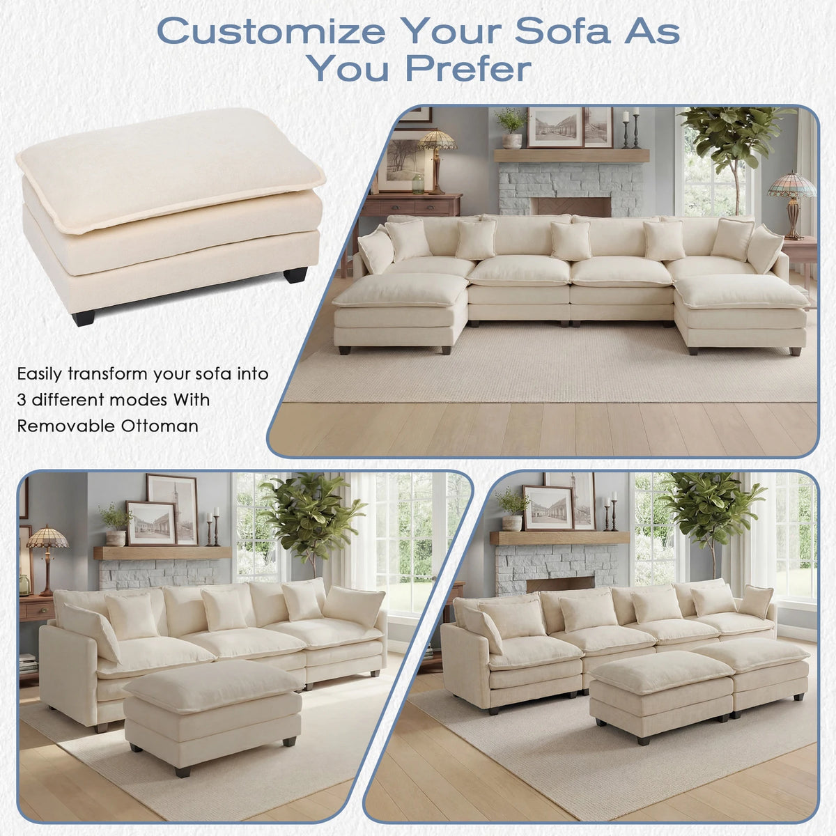 Redlife Modular Sectional Sofa With Ottoman Deep Seat Cloud Couch