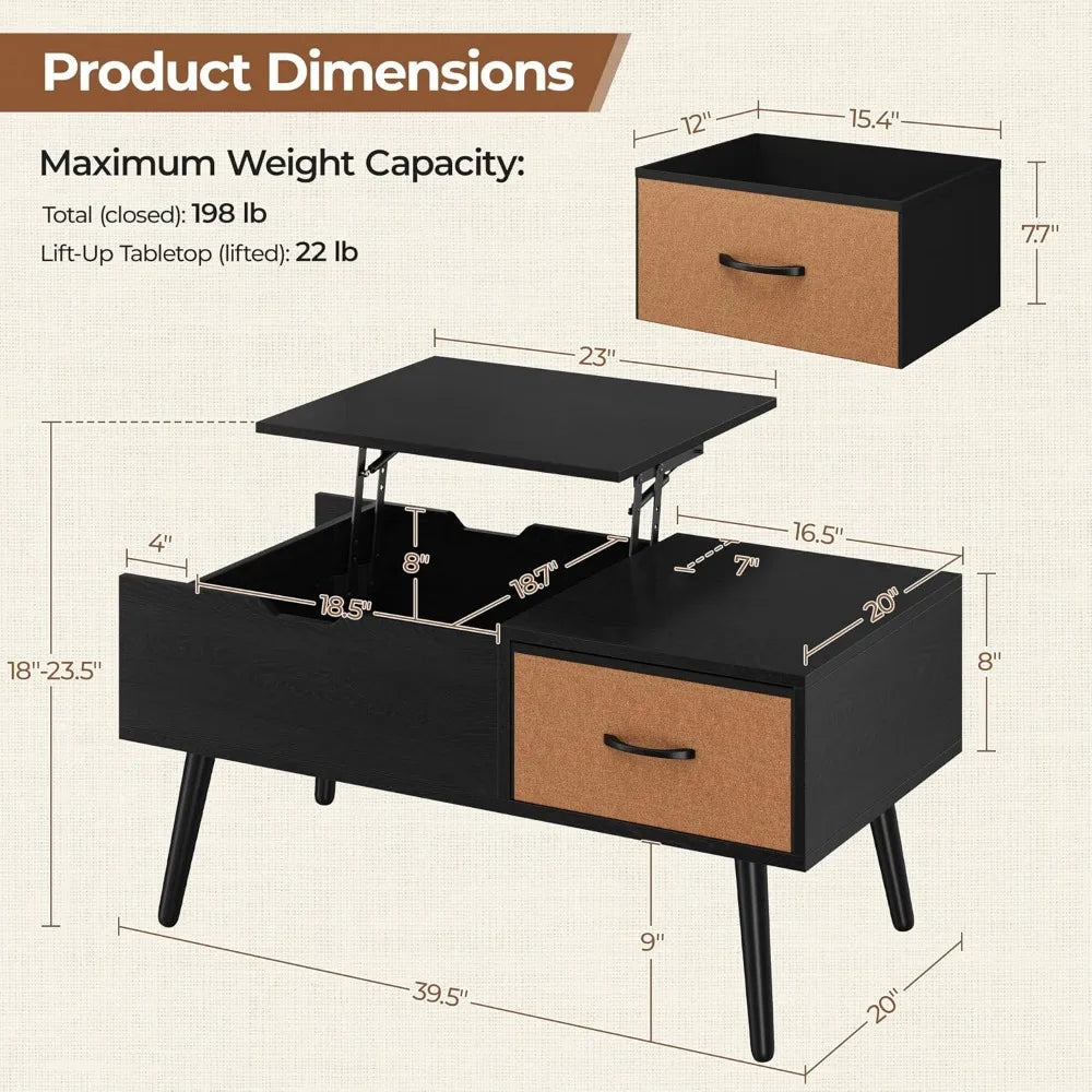 Lift Top Coffee Table Storage Shelf Hidden Compartment Living Room